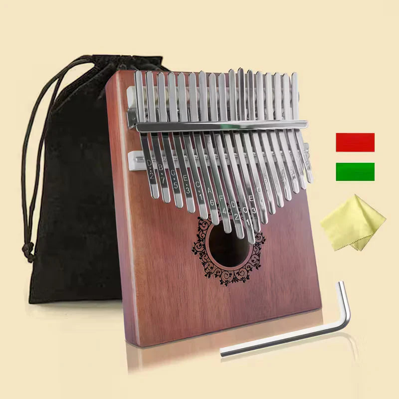 🎶✨ 17 Key Thumb Piano – Portable Finger Piano Retro Style with Tuning Hammer and Black Storage Bag! 🎵 - Dark Brown