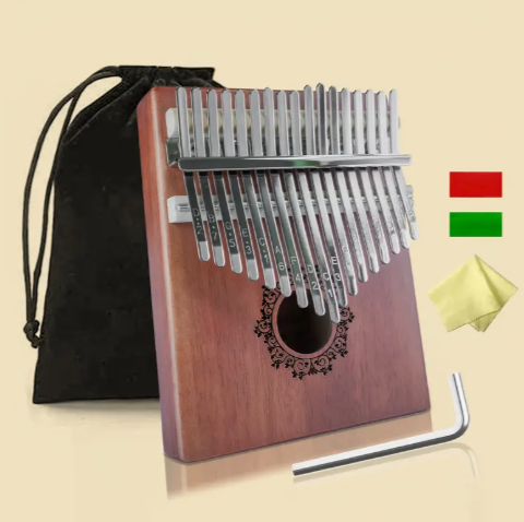 🎶✨ 17 Key Thumb Piano – Portable Finger Piano Retro Style with Tuning Hammer and Black Storage Bag! 🎵 - Mahogany