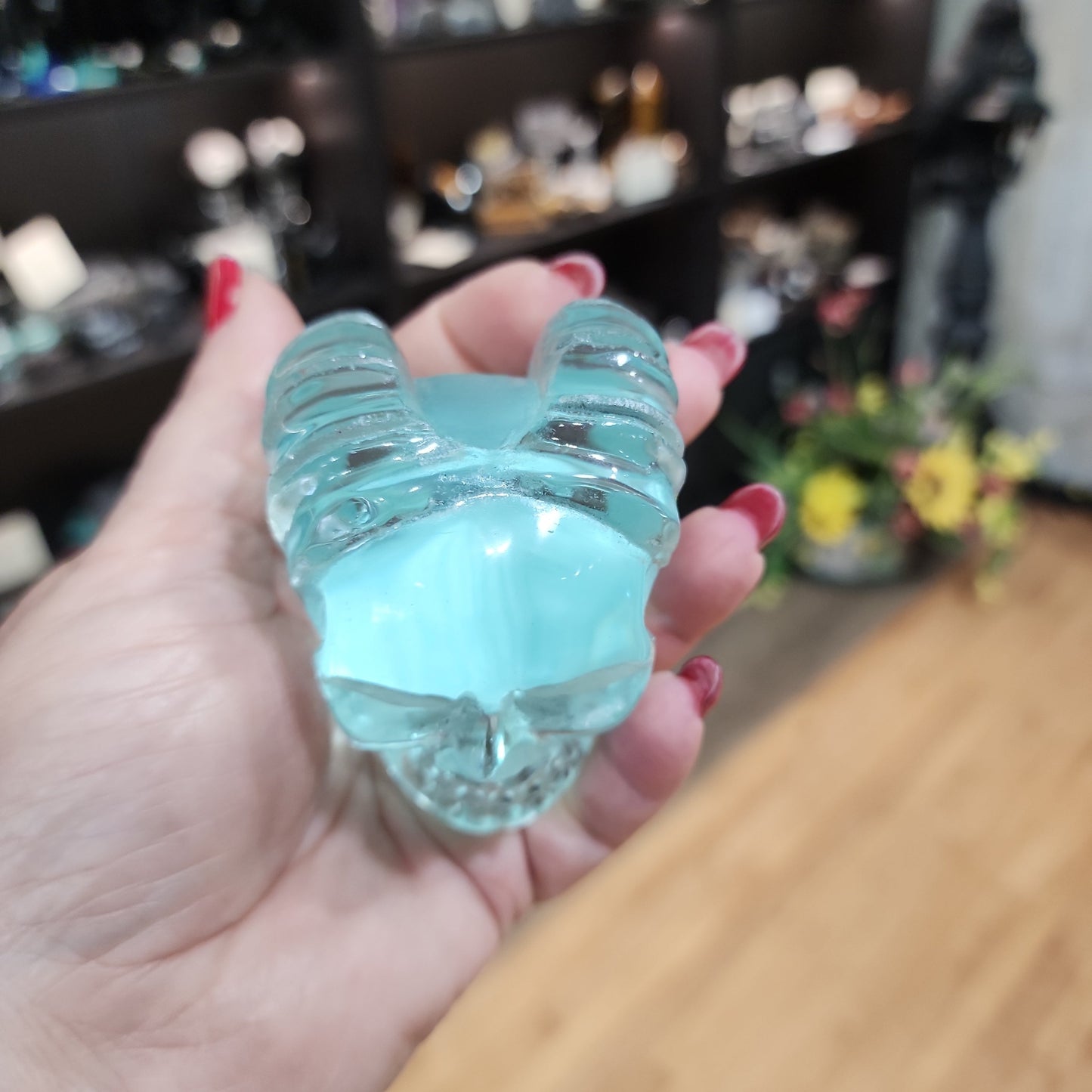 💀✨ Aqua Obsidian Skull with Horns – Mystical Power Protection and Bold Transformation! 🌊 3.5’’ - Aqua Obsidian Skull