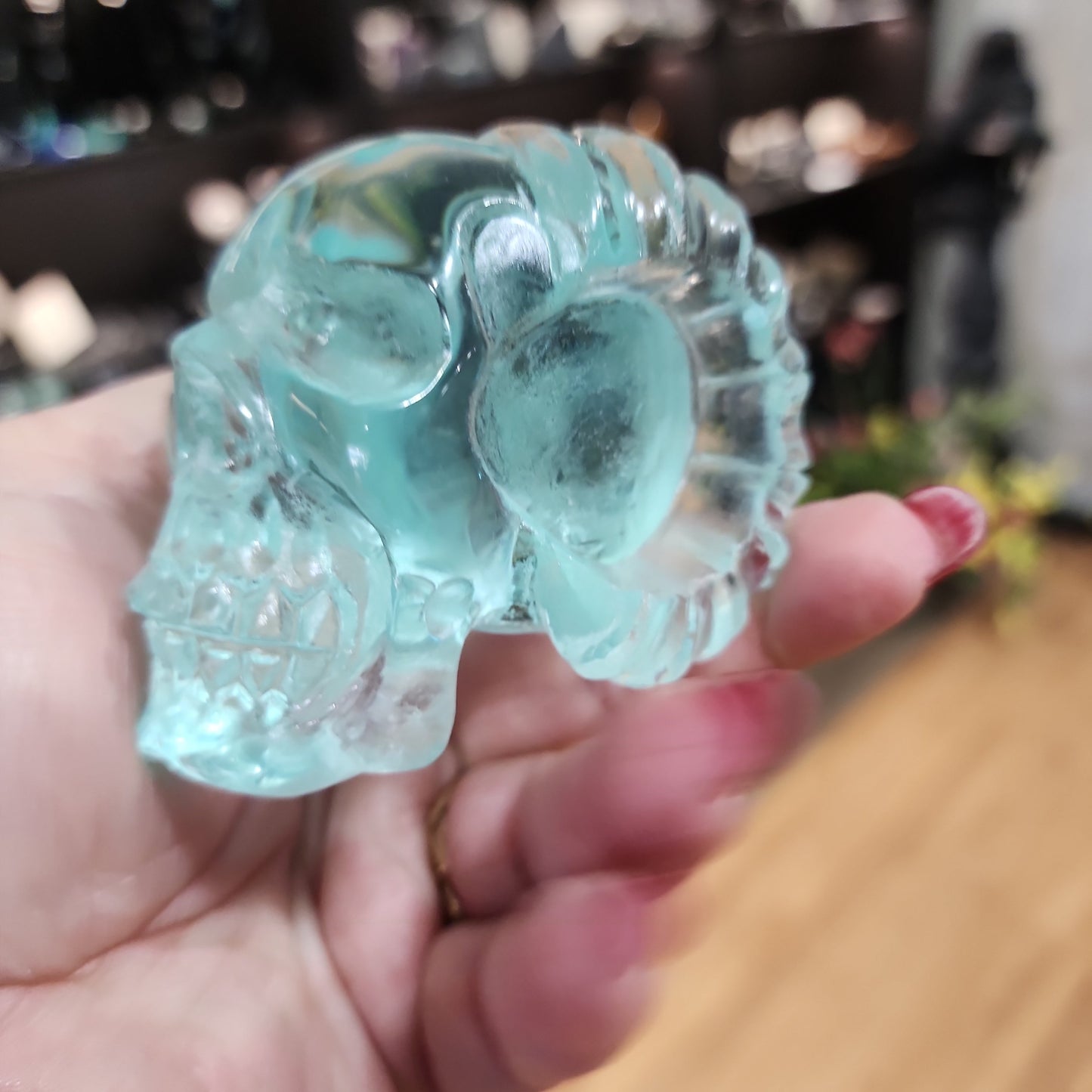 💀✨ Aqua Obsidian Skull with Horns – Mystical Power Protection and Bold Transformation! 🌊 3.5’’ - Aqua Obsidian Skull
