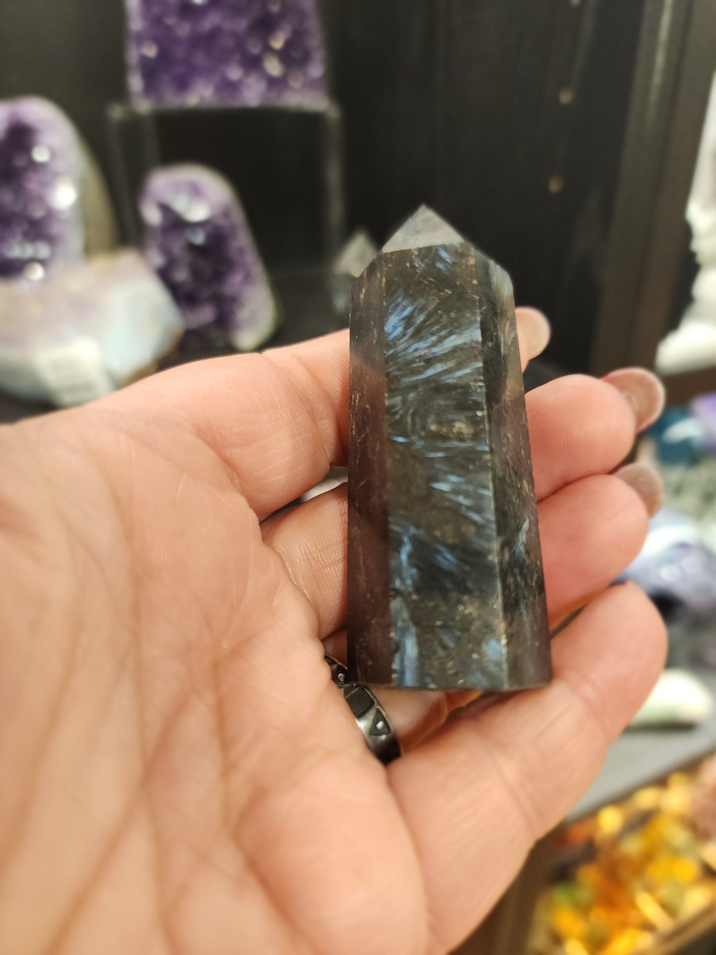 Astrophyllite (Fireworks Stone) with Garnet Towers-Intuitive Pick - Towers