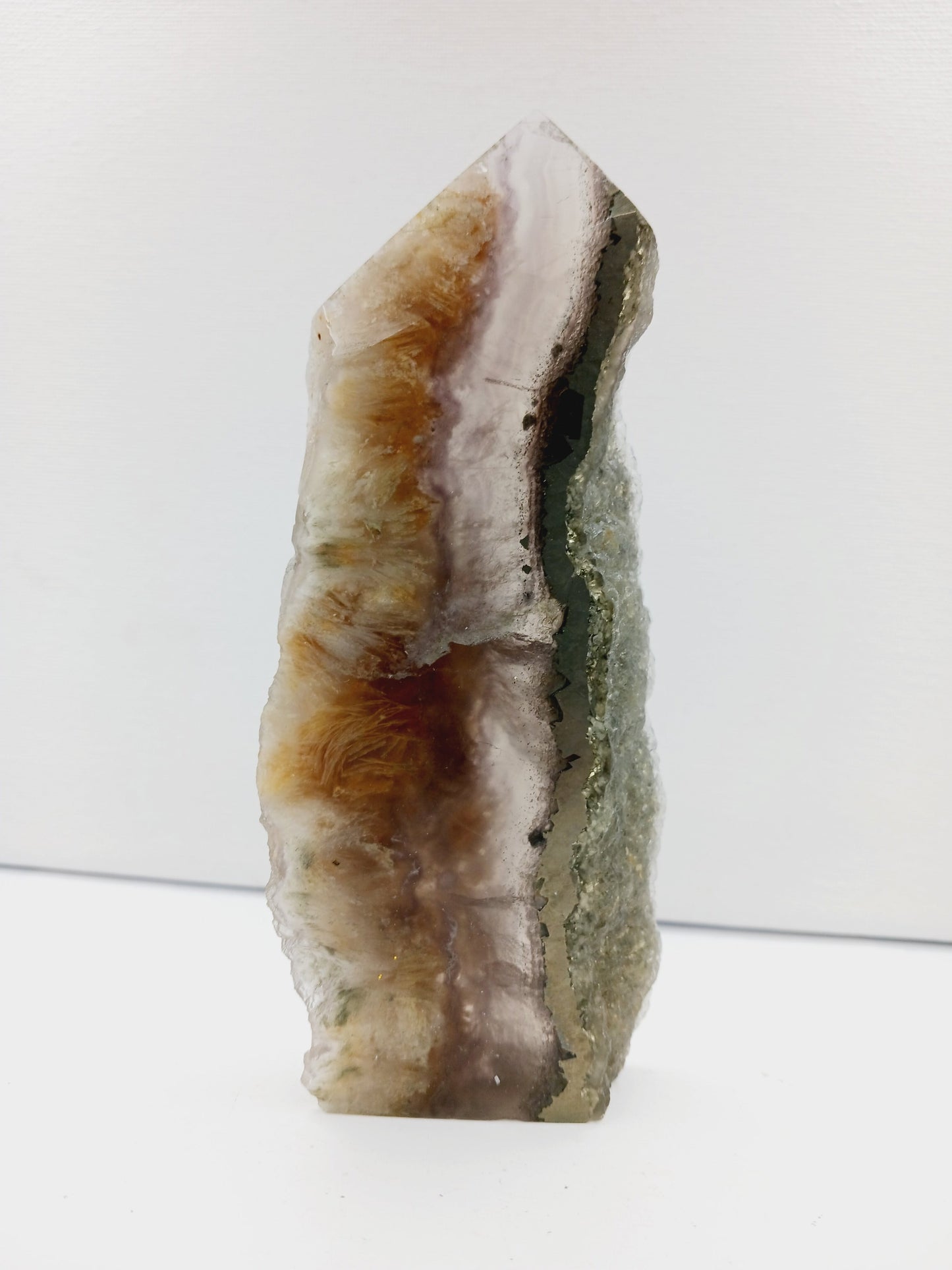🌈✨ Fluorite and Scolecite with Pyrite Tower – Clarity Peace and Manifestation ⚡ - 3 - 5.5’’ - Towers