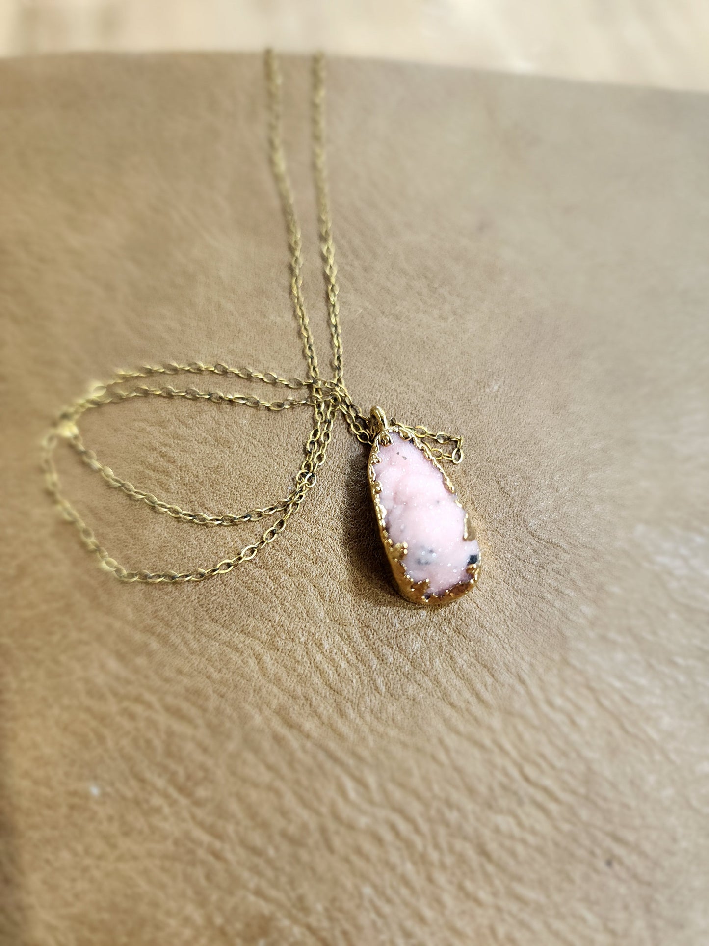 💖✨ Gold & Pink Aragonite Druzy Pendant on 18’’ Gold Chain – Heart Healing & Sparkling Magic! 🌟 - Jewelry