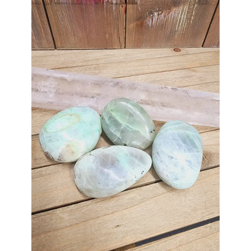 Green Moonstone Palmstones - 2 - Gorgeous Color Intuitive Pick - PALM