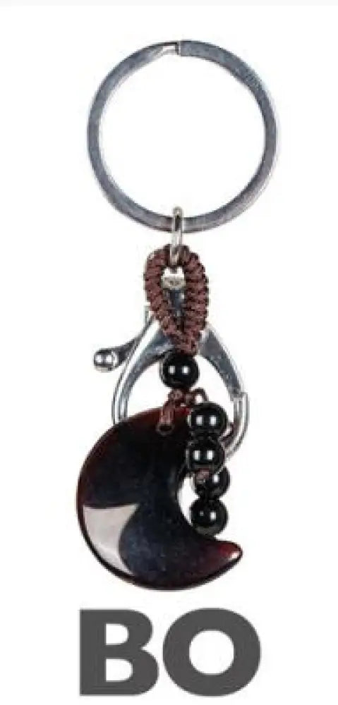 🌙🔑 Moon Keychains with Assorted Stones – Celestial Charm Crystal Energy and Everyday Magic! ✨ - Obsidian-Black
