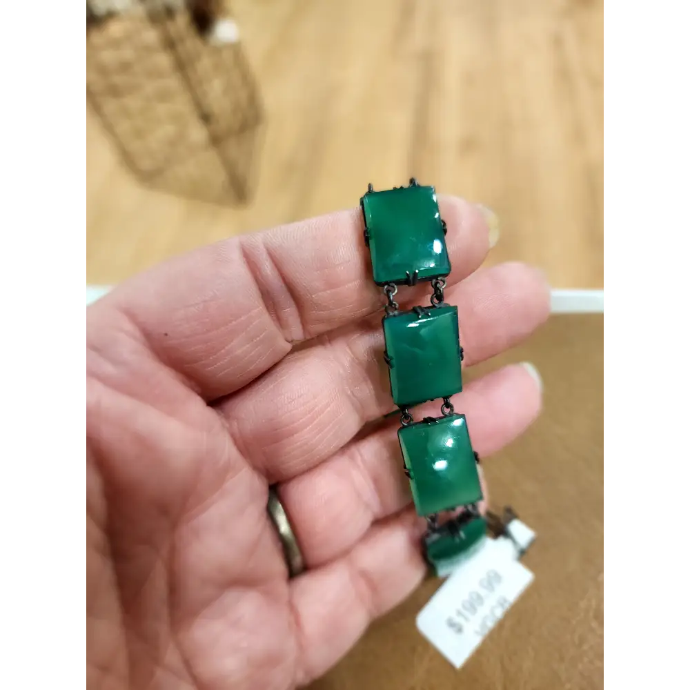 ๐โจ Vintage Art Deco Green Chrysoprase Bracelet with Sterling Silver Clasp โ Timeless Elegance & Heart Healing Energy! ๐ฟ