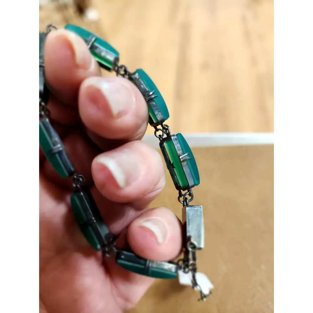 ๐โจ Vintage Art Deco Green Chrysoprase Bracelet with Sterling Silver Clasp โ Timeless Elegance & Heart Healing Energy! ๐ฟ