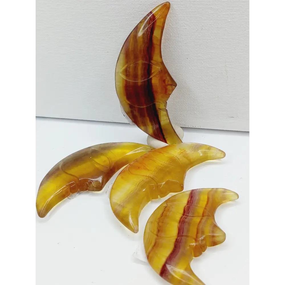 🌙💛 Yellow Fluorite Moon 2.75–3 Inch – Joy Clarity and Lunar Magic ✨ - Carvings