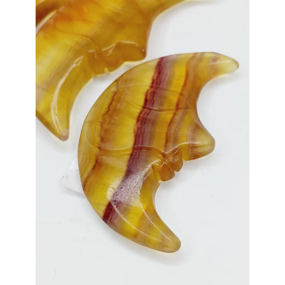 🌙💛 Yellow Fluorite Moon 2.75–3 Inch – Joy Clarity and Lunar Magic ✨ - Carvings
