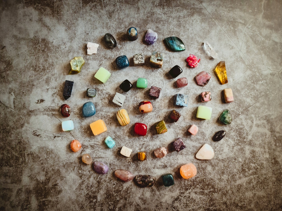 assorted color stone on gray concrete floor