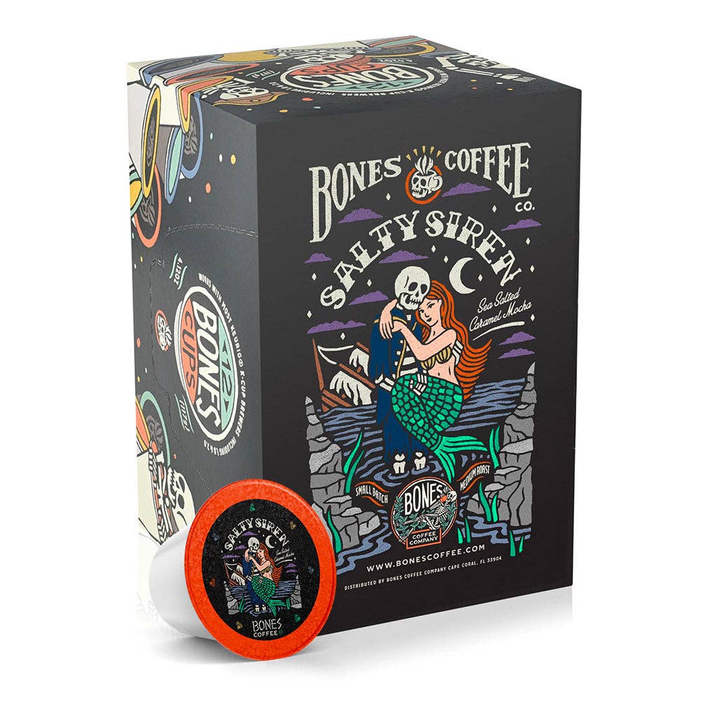 Bones Coffee Salty Siren Coffee Pods (12 Count) – Flavored Coffee Pods for Easy Brewing