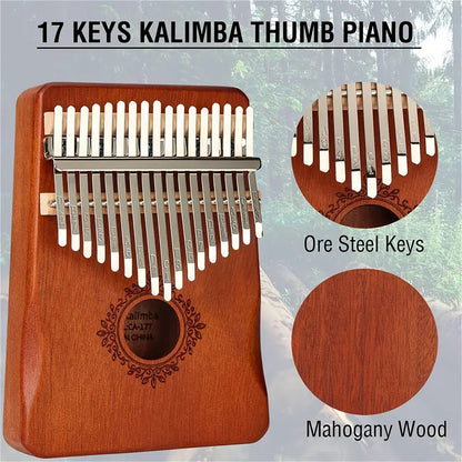 🎶✨ 17 Key Thumb Piano – Portable Finger Piano Retro Style with Tuning Hammer and Black Storage Bag! 🎵 - Vibrational