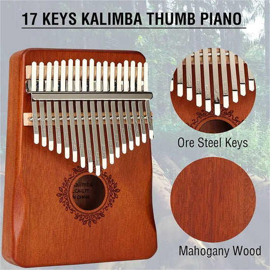 🎶✨ 17 Key Thumb Piano – Portable Finger Piano Retro Style with Tuning Hammer and Black Storage Bag! 🎵 - Vibrational
