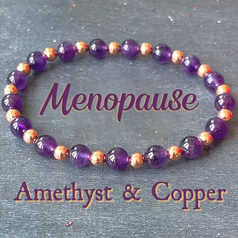Amethyst and Copper Natural Crystal Beaded Bracelet | Great for Menopause and Hormone Support
