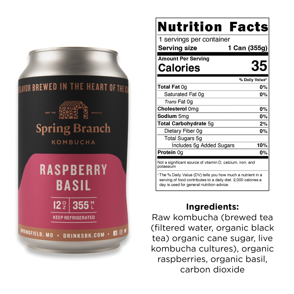 Raspberry Basil Kombucha (12 oz)