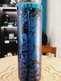 💀🌸 20 oz. Black and Rainbow Metal Tumbler – Delicate Skulls and Flower Laser Etched Bold Hydration and Magical