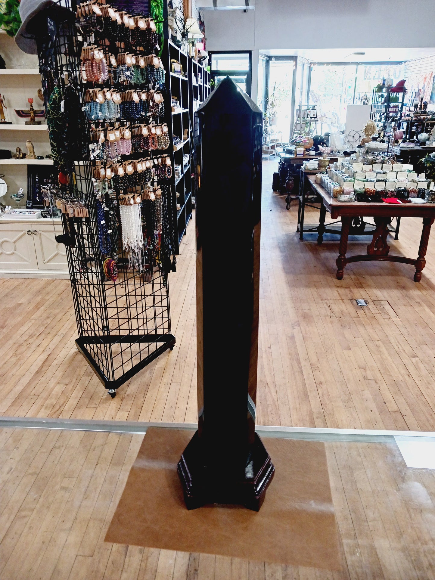 🖤✨ 22.5’’ Huge Black Obsidian Tower with Wood Base – Ultimate Protection Power and Bold Statement Energy! 🌑 - Towers