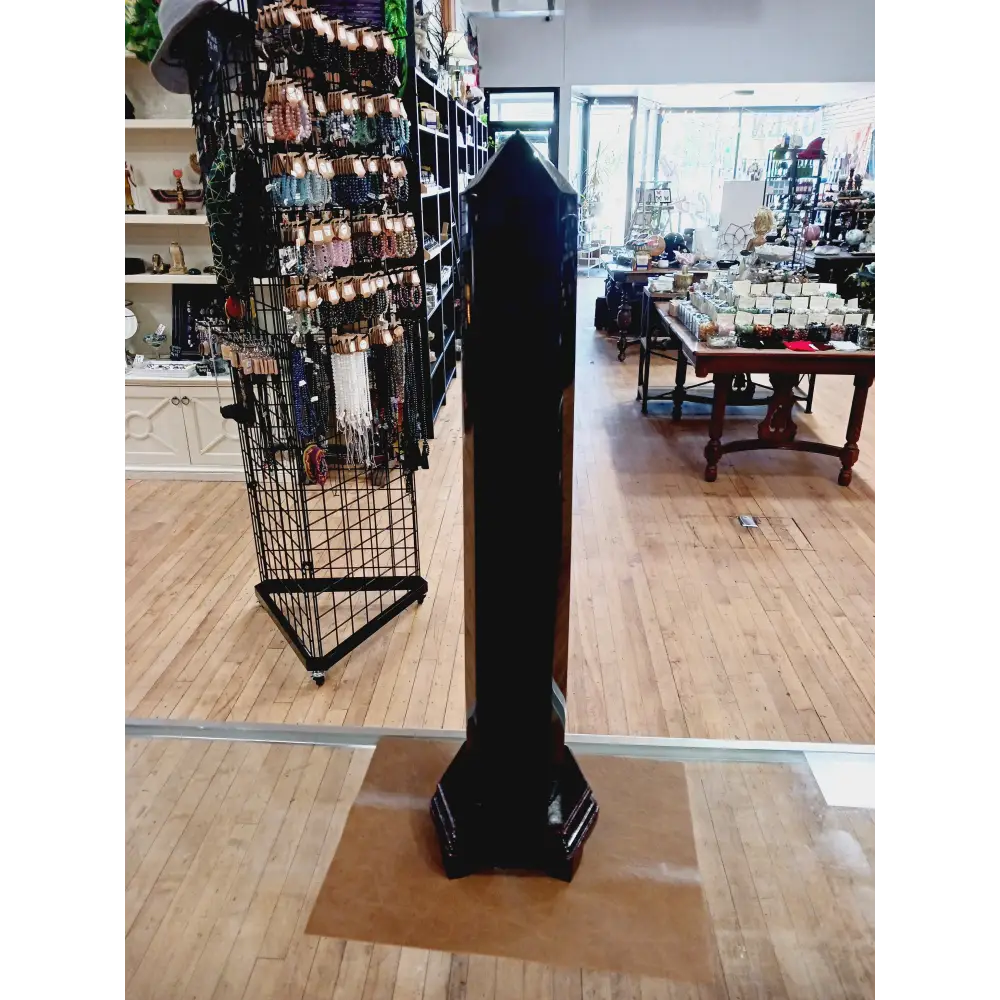 🖤✨ 22.5’’ Huge Black Obsidian Tower with Wood Base – Ultimate Protection Power and Bold Statement Energy! 🌑 - Towers