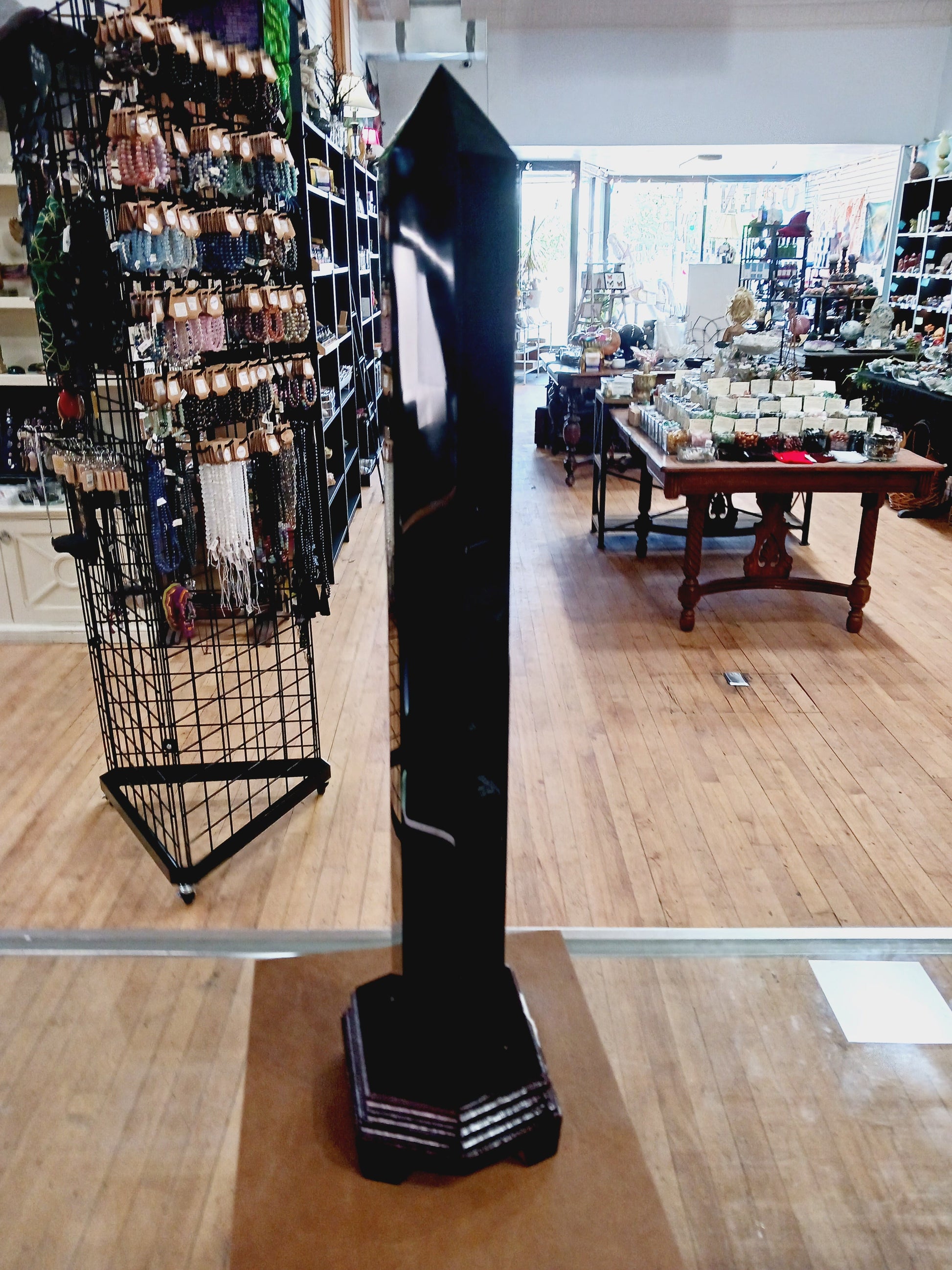 🖤✨ 22.5’’ Huge Black Obsidian Tower with Wood Base – Ultimate Protection Power and Bold Statement Energy! 🌑 - Towers