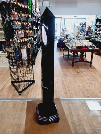 🖤✨ 22.5’’ Huge Black Obsidian Tower with Wood Base – Ultimate Protection Power and Bold Statement Energy! 🌑 - Towers