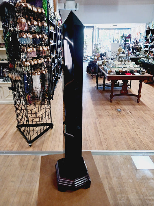 🖤✨ 22.5’’ Huge Black Obsidian Tower with Wood Base – Ultimate Protection Power and Bold Statement Energy! 🌑 - Towers