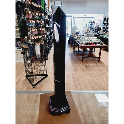 🖤✨ 22.5’’ Huge Black Obsidian Tower with Wood Base – Ultimate Protection Power and Bold Statement Energy! 🌑 - Towers