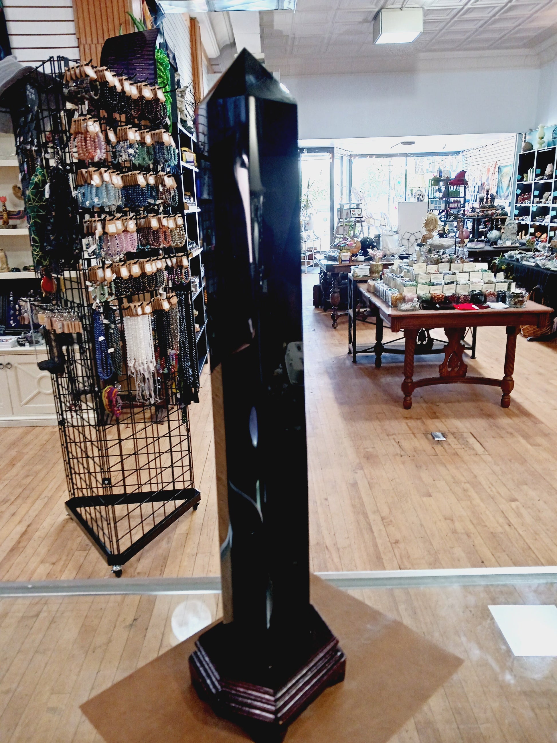 🖤✨ 22.5’’ Huge Black Obsidian Tower with Wood Base – Ultimate Protection Power and Bold Statement Energy! 🌑 - Towers