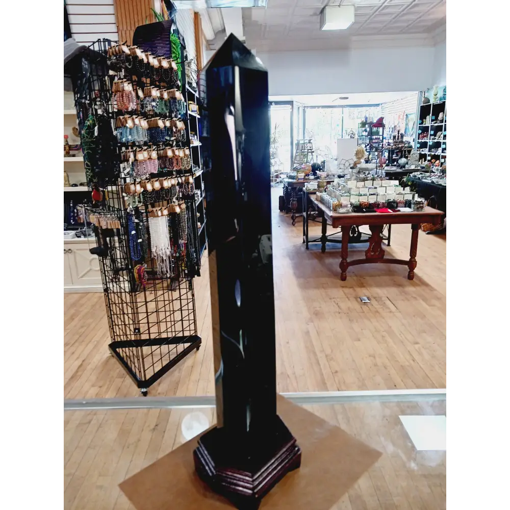 🖤✨ 22.5’’ Huge Black Obsidian Tower with Wood Base – Ultimate Protection Power and Bold Statement Energy! 🌑 - Towers
