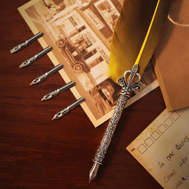 Writing Quill in Gorgeous Colors - Feather  5 NIbs Pen