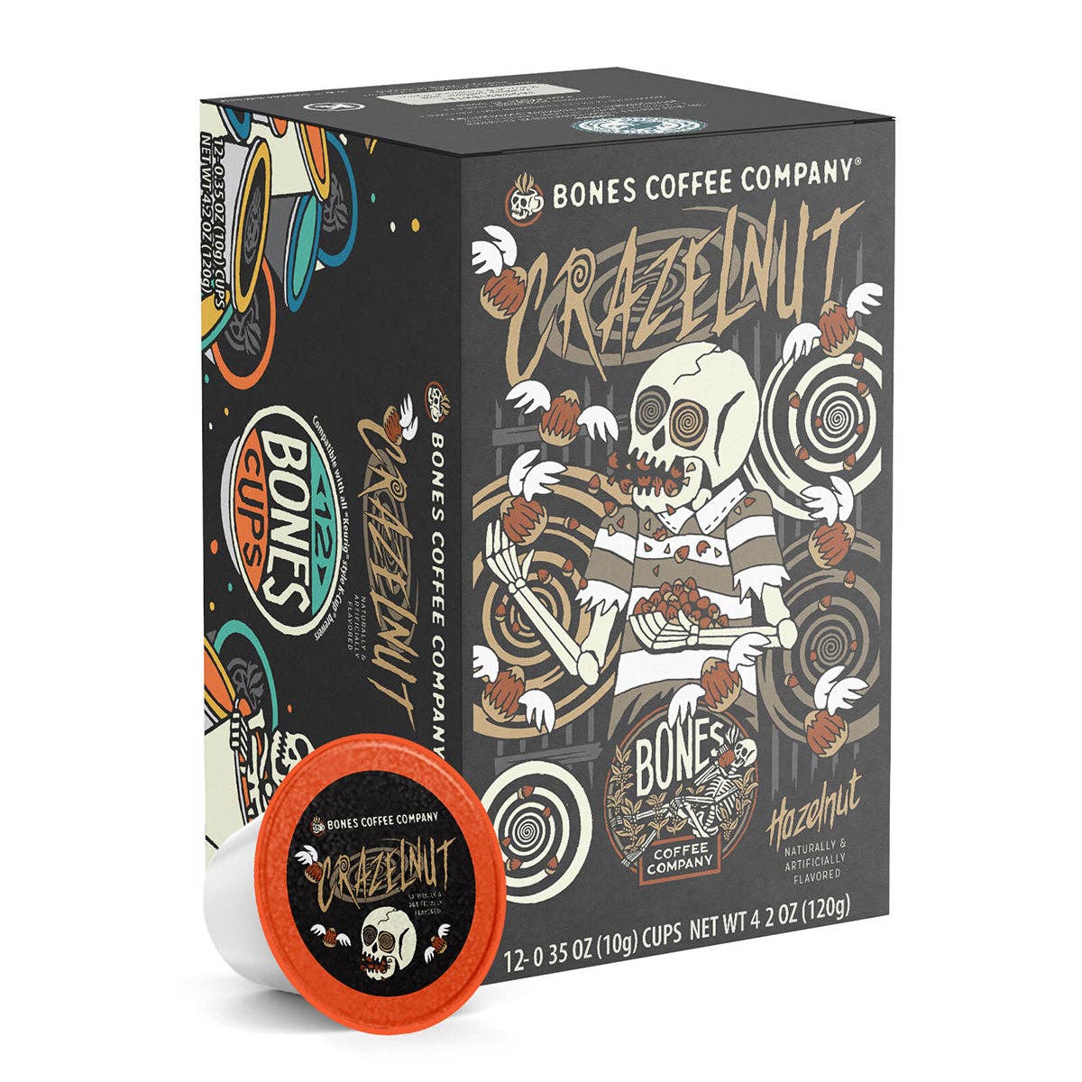 Bones Coffee Crazelnut Coffee Pods (12 Count) – Flavored Coffee Pods for Easy Brewing