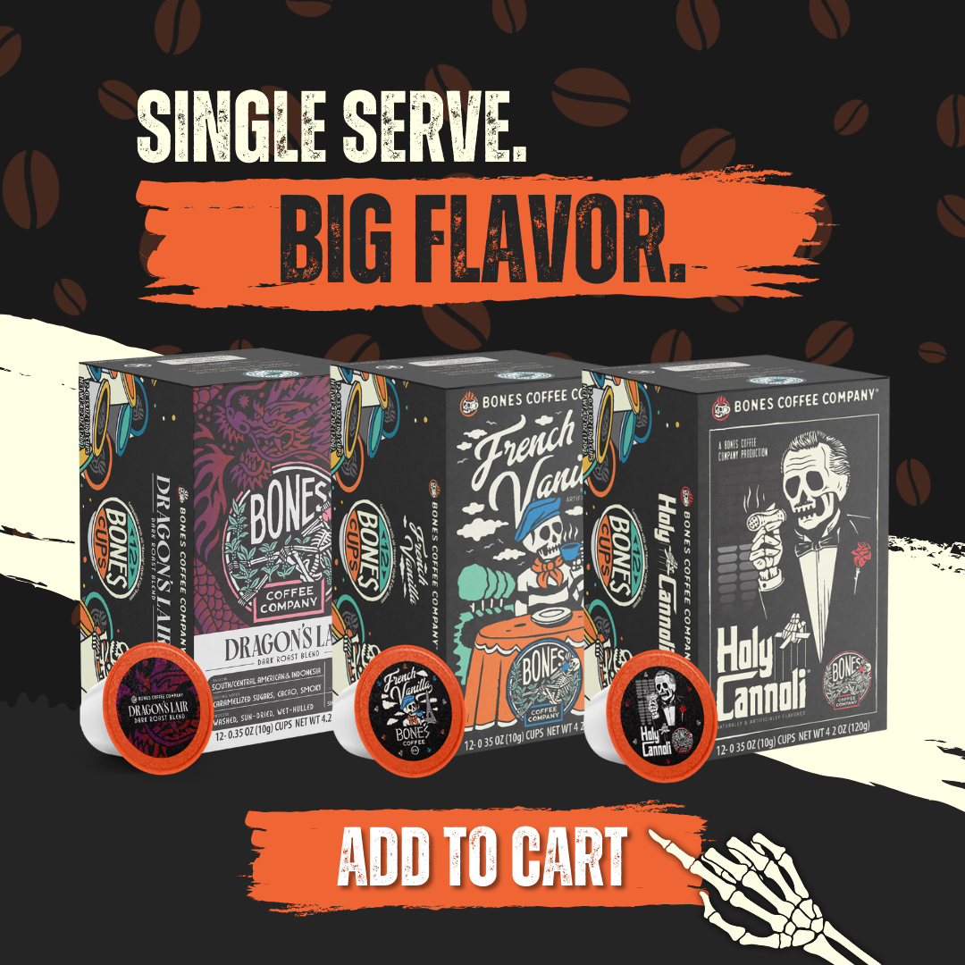 Bones Coffee French Vanilla Coffee Pods (12 Count) – Flavored Coffee Pods for Easy Brewing