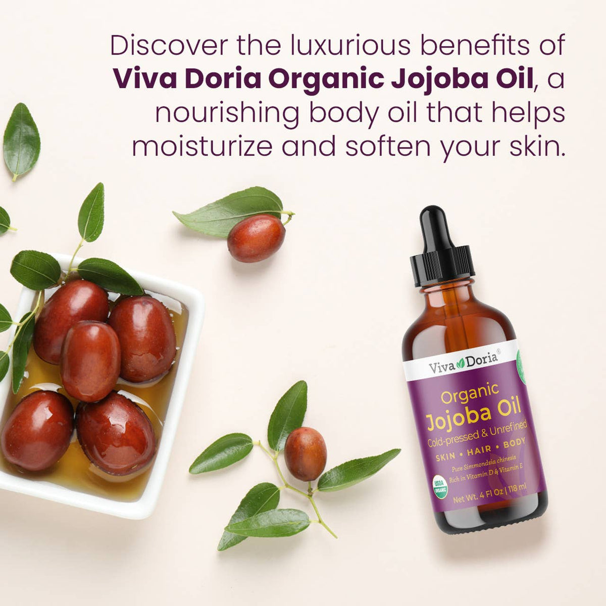 Jojoba Oil, USDA Certified Organic, 4 fl oz