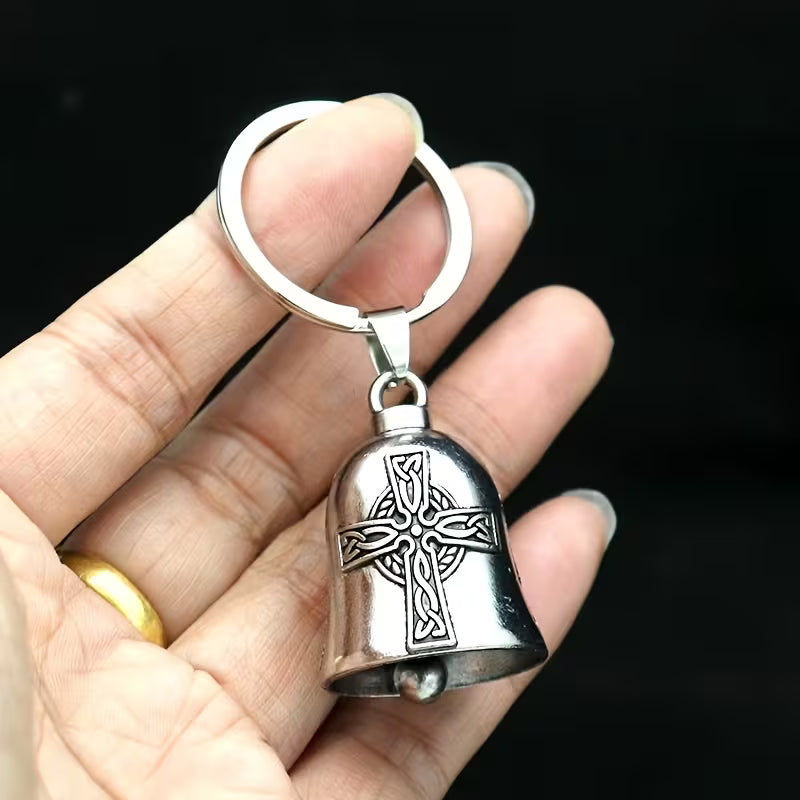 Celtic Cross Bell Keychain (Silver Tone)
