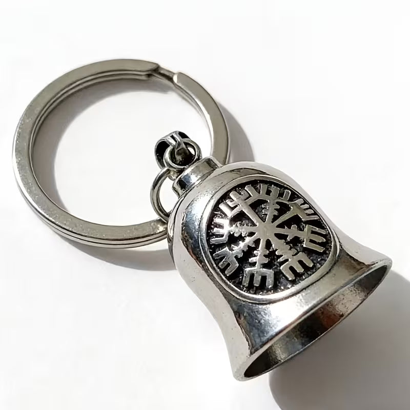 Keychain Bell Silver Tone with Helm of Awe Design (3" Total Length)