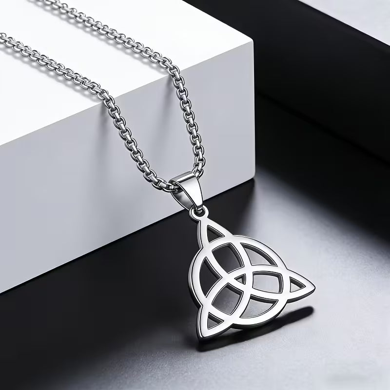 Trinity Celtic Knot Pendant Necklace – Stainless Steel with Square Bead Chain (1.18