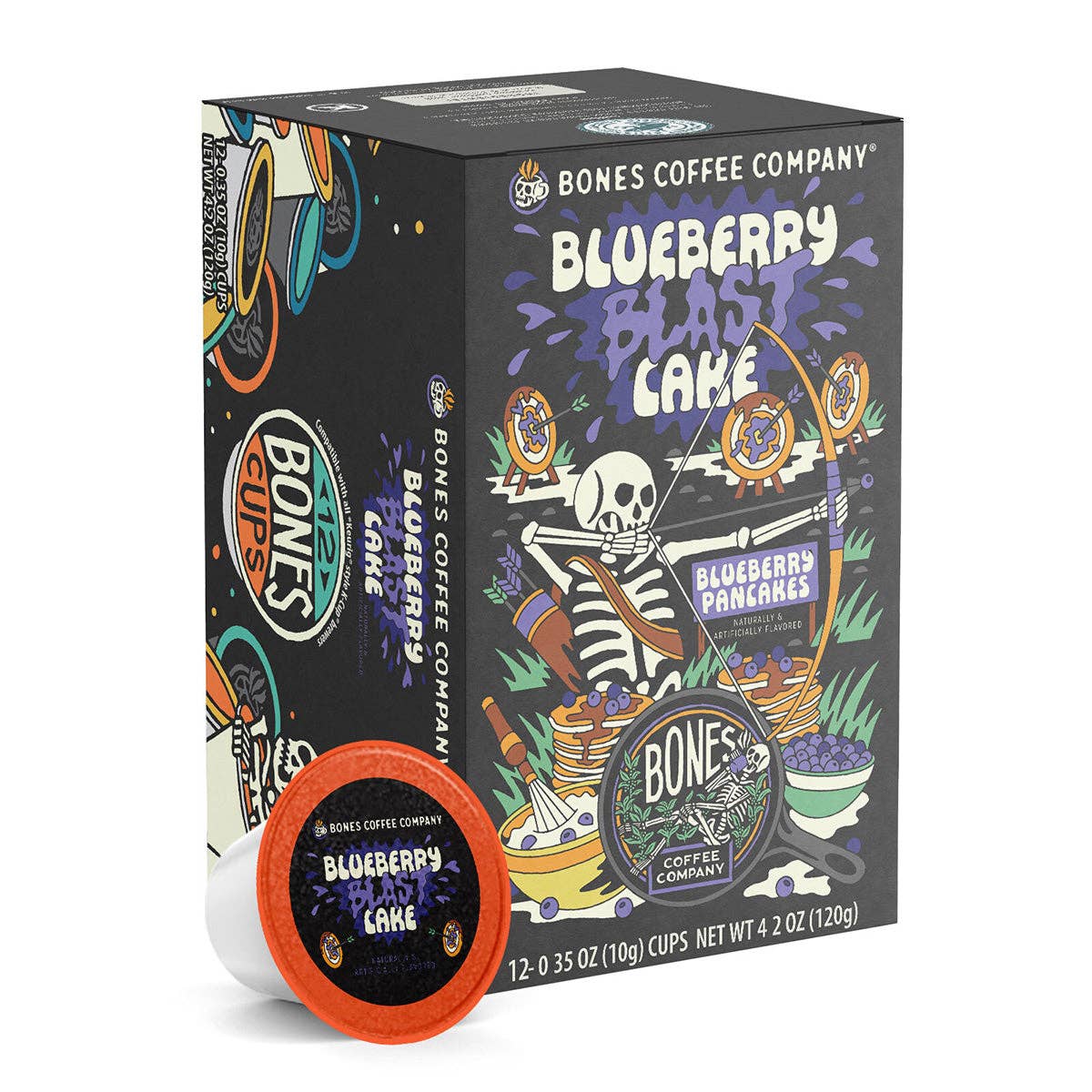 Bones Coffee Blueberry Blast Coffee Pods (12 Count) – Flavored Coffee Pods for Easy Brewing