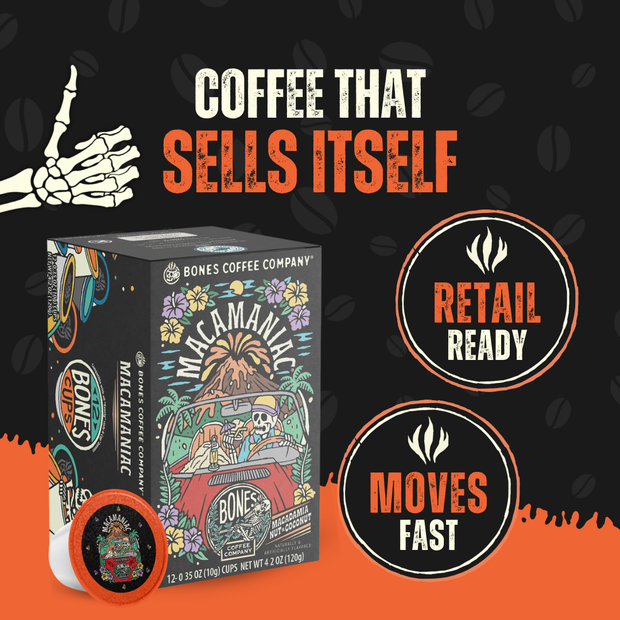 Bones Coffee High Voltage Coffee Pods (12 Count) – Flavored Coffee Pods for Easy Brewing