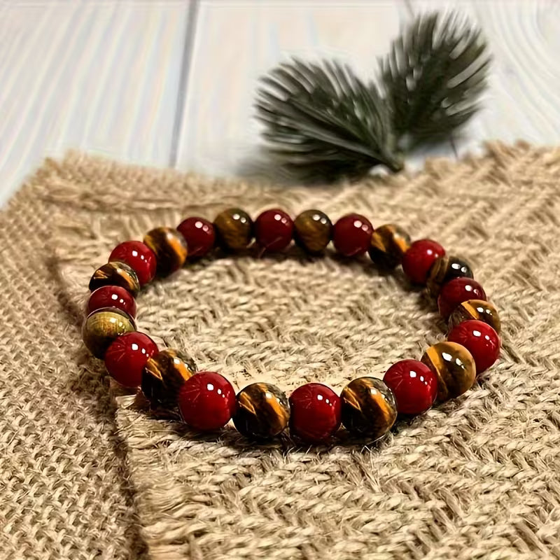 Tigers Eye and Red Jasper Crystal Bead Bracelet for Protection