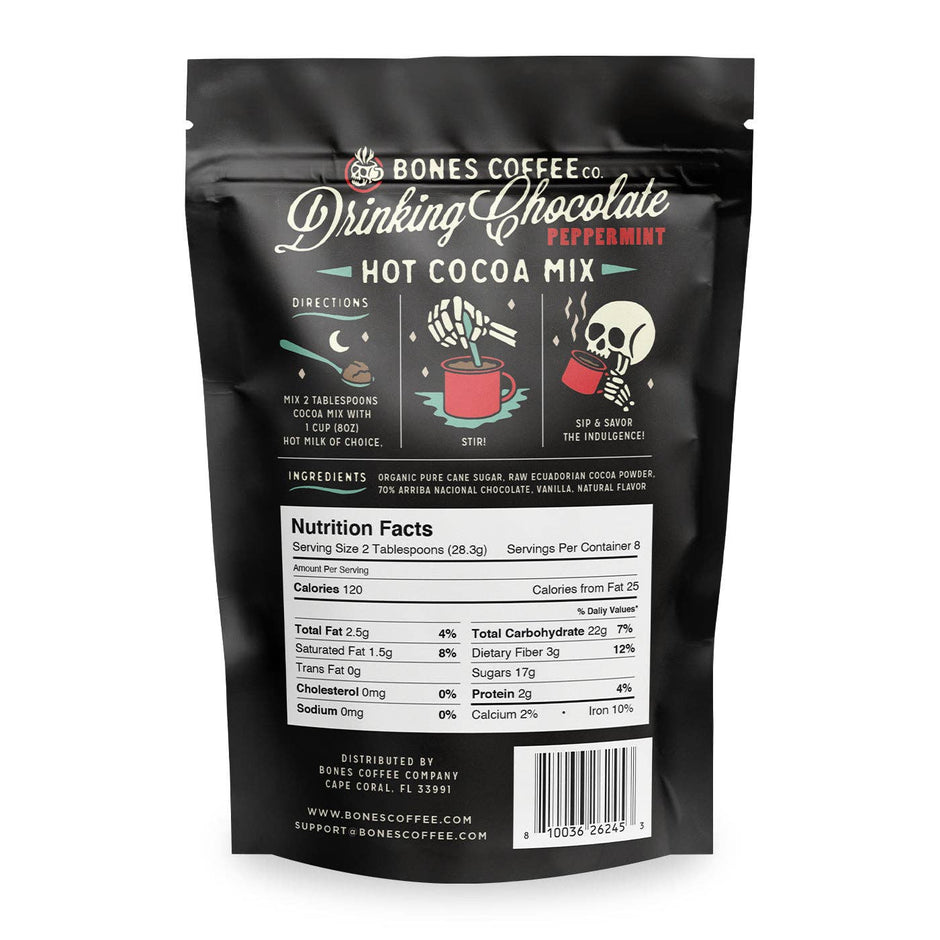 Bones Coffee Peppermint Drinking Chocolate – Hot Chocolate Mix for Cozy Minty Sips