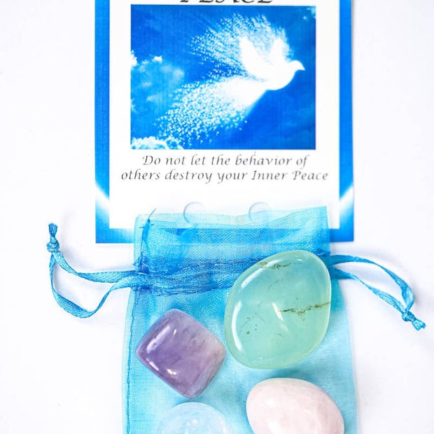 Peace Crystal Tumble Healing Bag (Rose Quartz, Clear Quartz, Amethyst + Aqua Onyx)