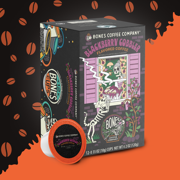 Bones Coffee Blackberry Cobbler Coffee Pods (12 Count) – Flavored Coffee Pods for Easy Brewing