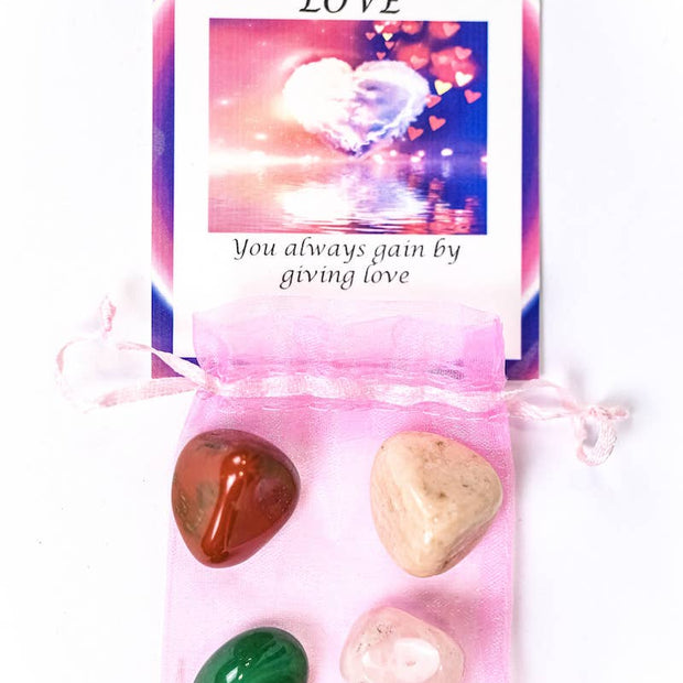 Love Crystal Tumble Healing Bag (Rose Quartz, Green Onyx, Moonstone + Red Jasper)