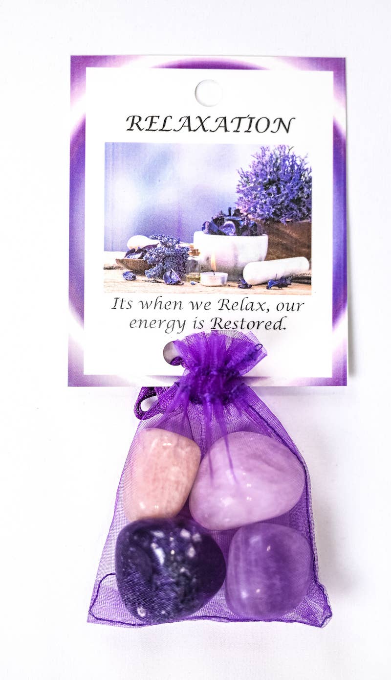 Relaxation Crystal Tumble Healing Bag (Amethyst, Rose Quartz, Moss Agate + Moonstone)