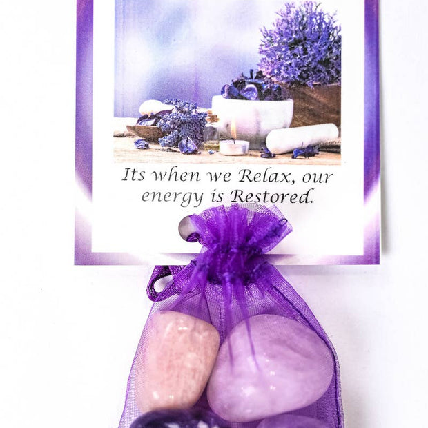 Relaxation Crystal Tumble Healing Bag (Amethyst, Rose Quartz, Moss Agate + Moonstone)
