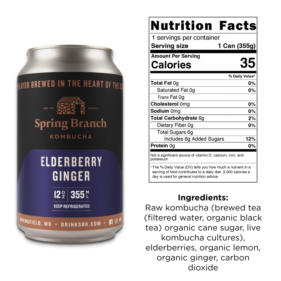Elderberry Ginger Kombucha (12 oz)