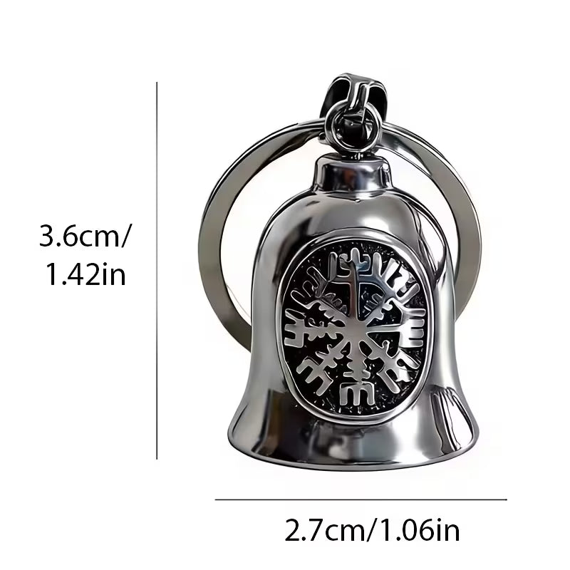 Keychain Bell Silver Tone with Helm of Awe Design (3