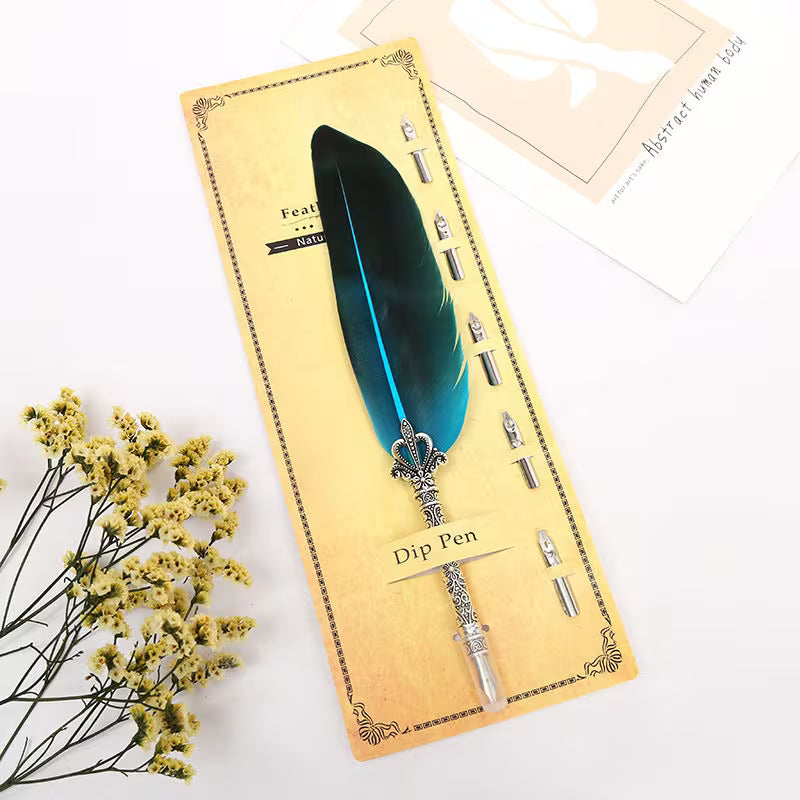 Writing Quill in Gorgeous Colors - Feather  5 NIbs Pen