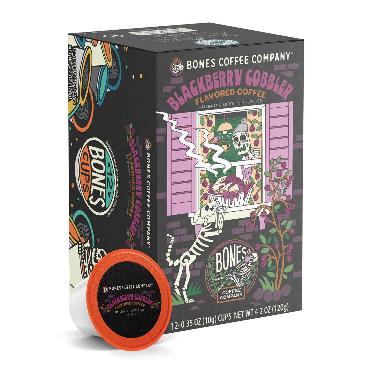 Bones Coffee Blackberry Cobbler Coffee Pods (12 Count) – Flavored Coffee Pods for Easy Brewing