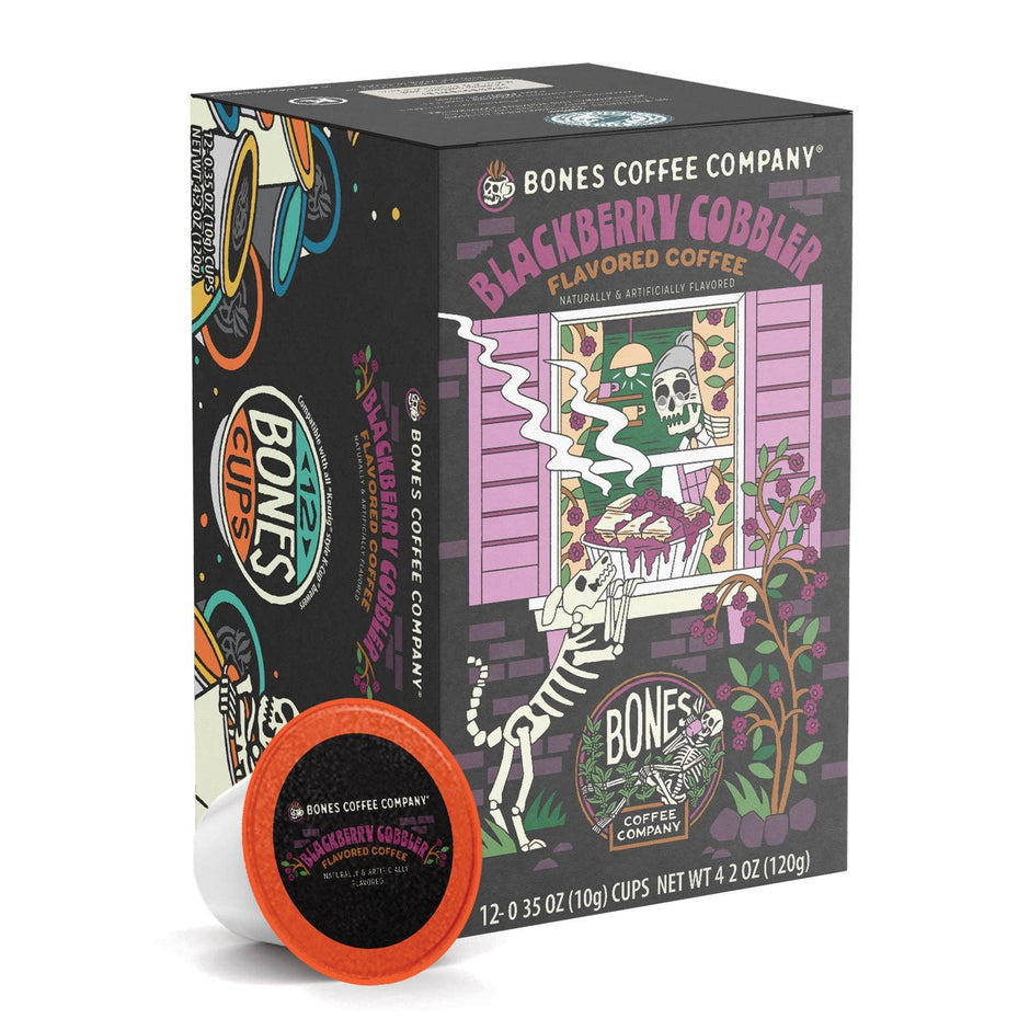 Bones Coffee Blackberry Cobbler Coffee Pods (12 Count) – Flavored Coffee Pods for Easy Brewing