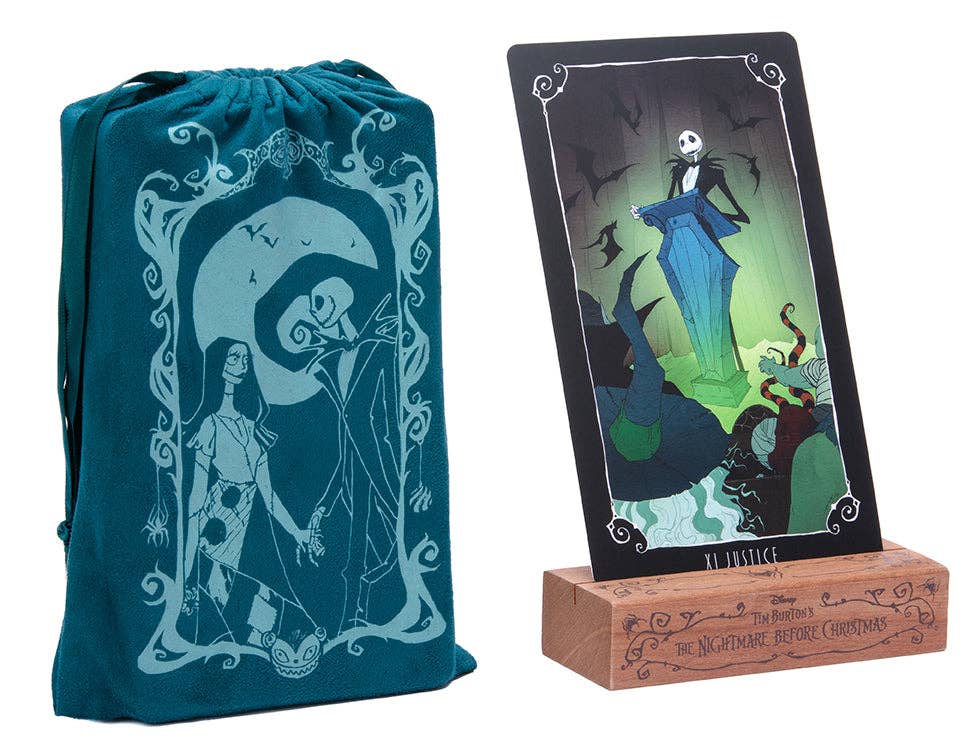 Disney Tim Burton’s The Nightmare Before Christmas Tarot Deck and Guidebook (Large Format Deluxe Set) – 78 Cards, 128-Page Guidebook, Card Stand, and Velvet Pouch